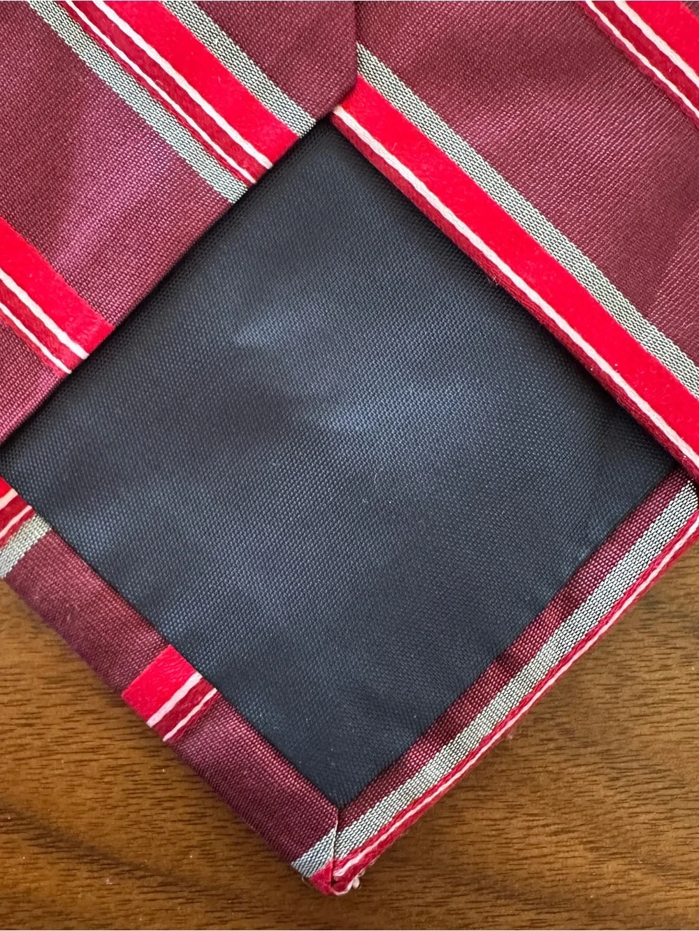 J. Crew Burgundy Tie with Red and Silver Stripes